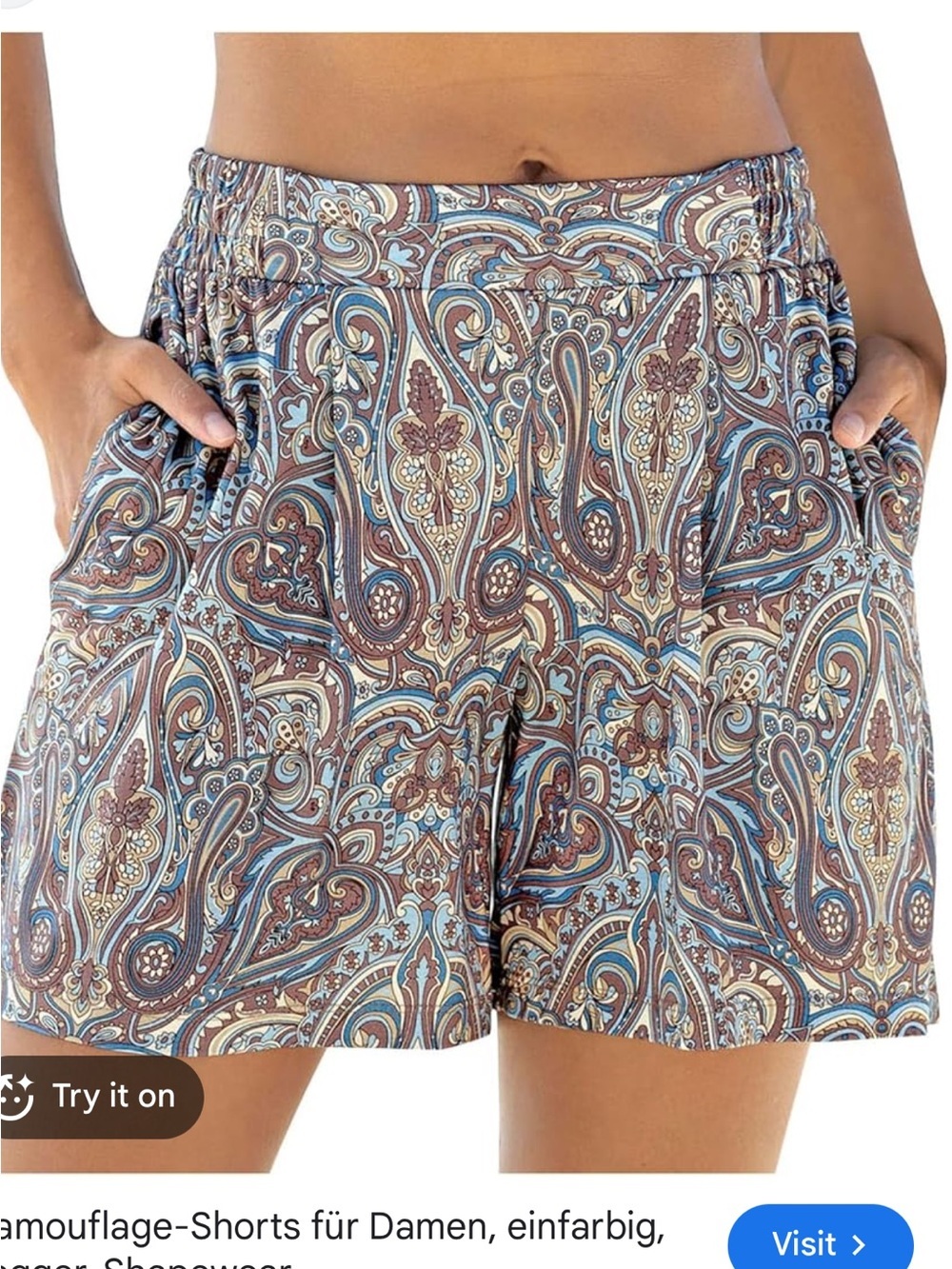 Lascana Flowy patterned Paisley Shorts Size 14 Blue and Brown NWT